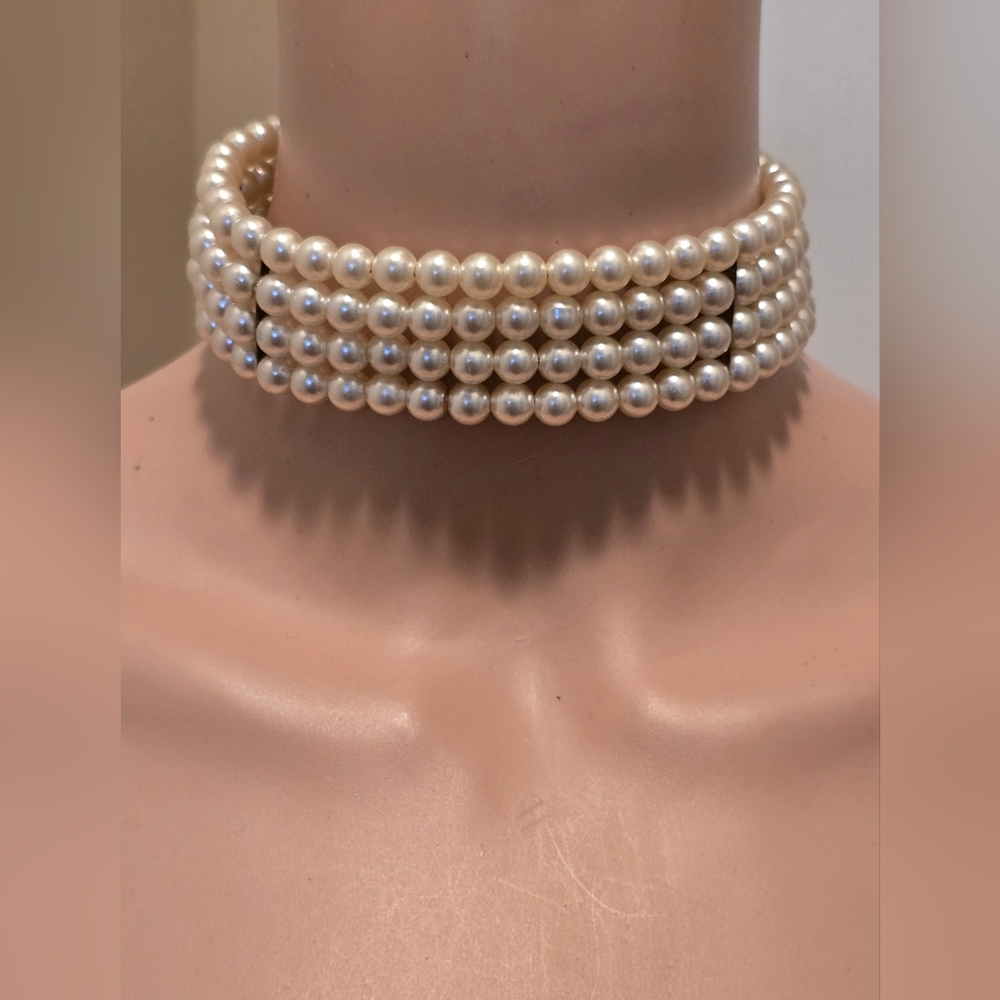 Elegant Cream Faux Pearl Adjustable Choker Necklace